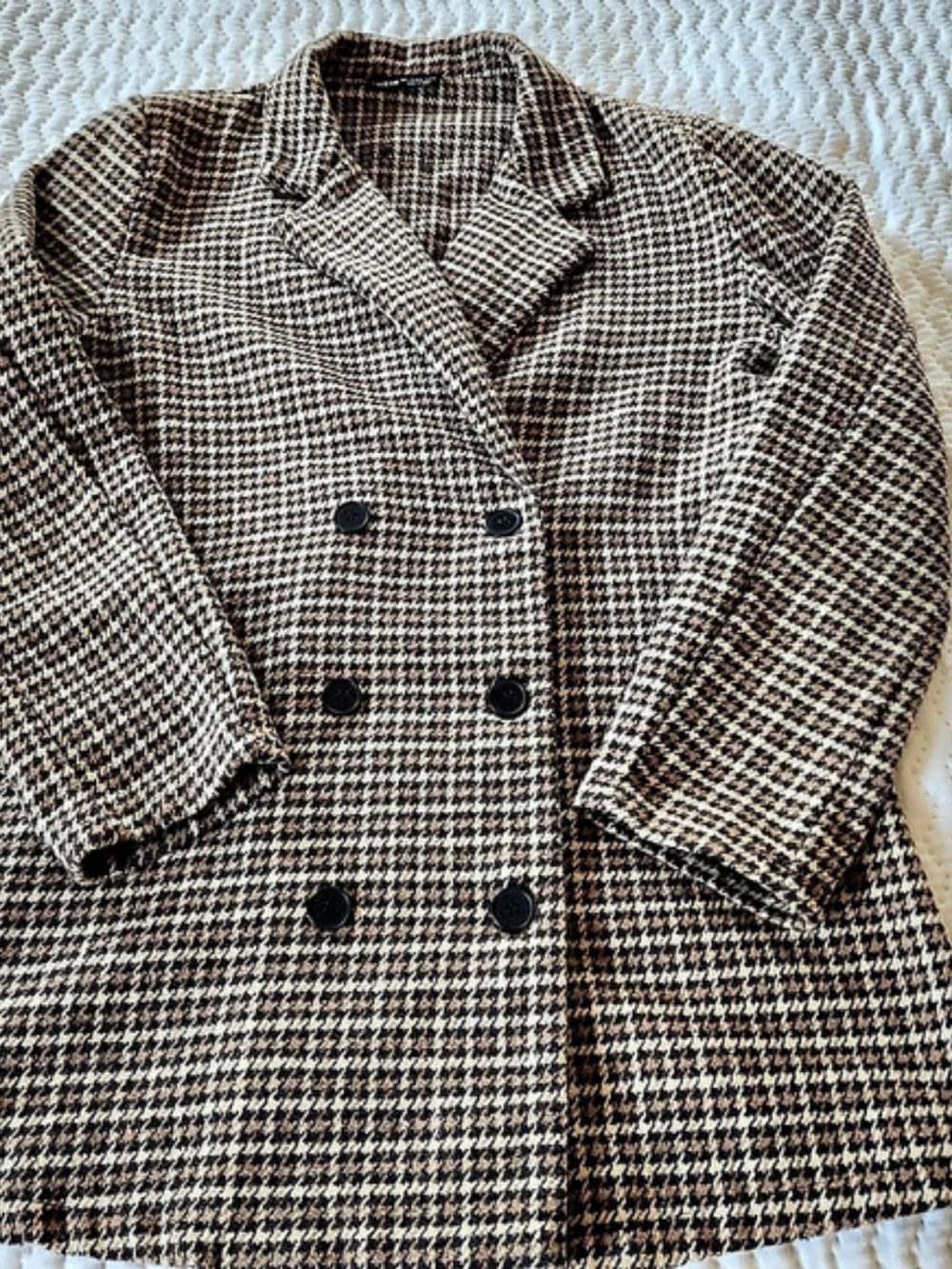 SHEIN Women's Houndstooth Blazer Brown & Cream Size 8/10
